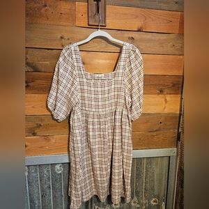 Rylee + Cru Gretta Babydoll Dress | Mocha Plaid